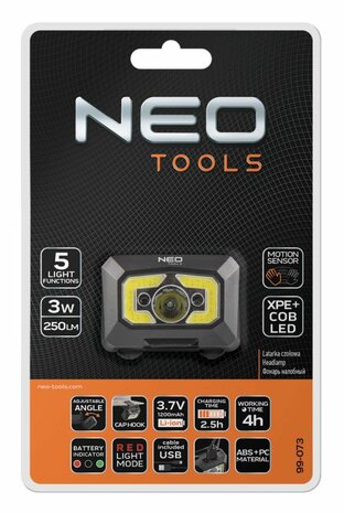 Neo Tools Hoofdlamp 250Lum. Osram COB + XPE LED